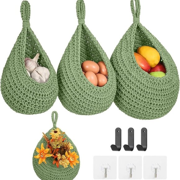 Other - Boho Wall Hanging Fruit Baskets for Kitchen 3 Pack Woven Produce Holder with 6 P